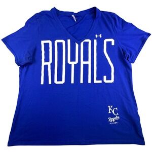 Under Armour Kansas City Royals Shirt Women's Size 2X Baseball MLB Blue HeatGear